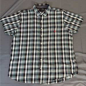 U.S. Polo Assn Plaid Button Down Shirt Men’s 2X XXL Blue Teal Check Cotton Blend